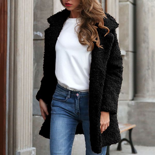 

warm winter women black ladies long vintage fluffy coat fleece faux fur jacket oversized overcoat outwear top