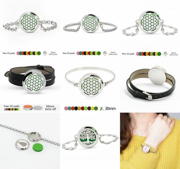 

flower of life stainless steel aroma locket mixed style wrist bracelet magnetic diffuser locket bangle perfume 10 pads1, Black