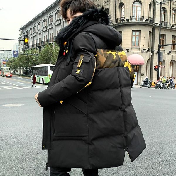 

men's down jacket 2020 men's cotton winter new thick trend jacket long casual solid color hooded cotton 3xl1, Black