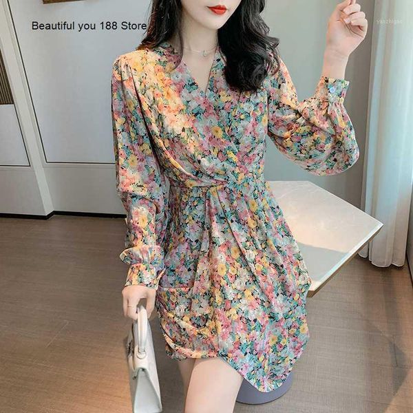 

skirt 2020 celebrity autumn new korean style french pleated design slim chiffon floral dress for women1, Black;gray