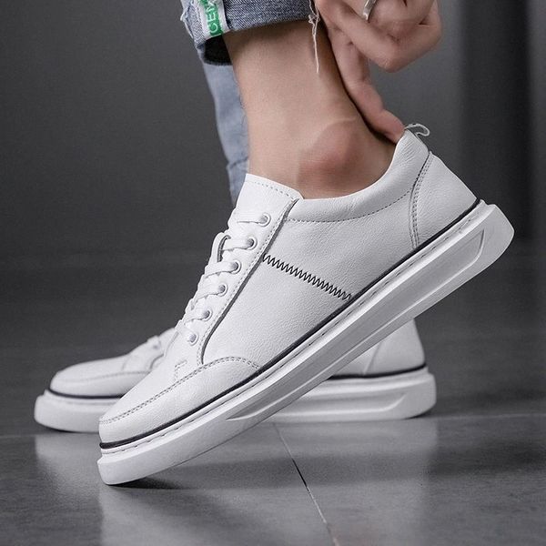 

casual mens black white shoes genuine leather sneakers lace up outdoor fashion flats breathable men shoes zapatos de hombre #p41x