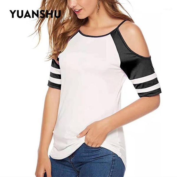 

yuanshu summer s-5xl plus size t-shirt women o neck short sleeve off shoulder loose large size tees casual ladies 1, White