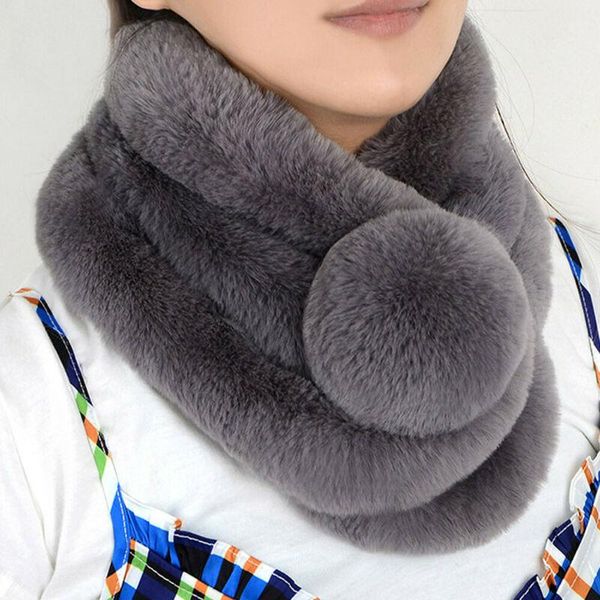 

2021 autumn winter new women faux fur scarf wrap ring scarf solid warm cute soft comfortable, Blue;gray