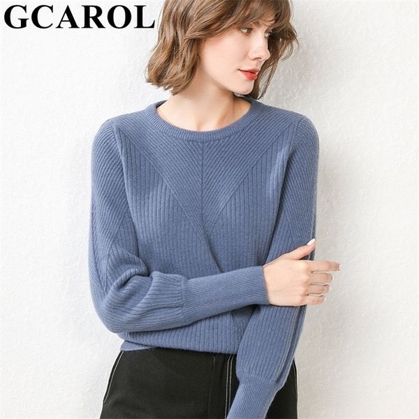 

gcarol new women stripe line design 30% wool sweater thick fall winter minimalist jumper warm loose lazy knitted pullover 201130, White;black