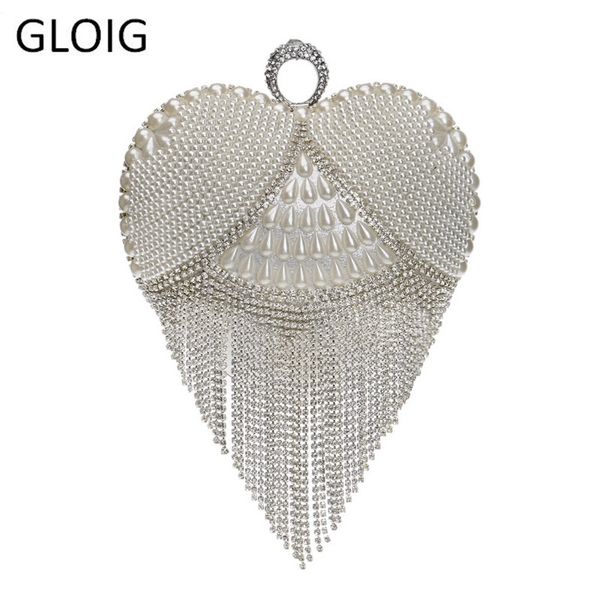 

gloigtassel rhinestones evening bag finger ring diamonds wedding heart clutch handbags chain shoulder party pearl christmas gift y201224