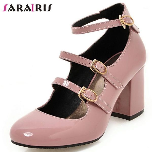 

dress shoes sarairis shallow chunky high heels pumps women 2021 party office ladies big szie 34-43 fashion ankle strap shoes1, Black