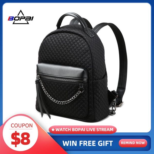 

bopai рюкзак женщина 2020 новой мода плед студент сумки водонепроницаемая повседневная цепь малых рюкзаки