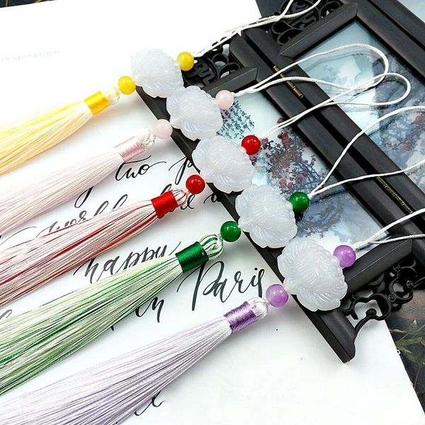 

2pcs white jade decor tassels fring pendant diy jewelry garments crafts accessories key car bag hanging ring silk tassels trim h jllpir