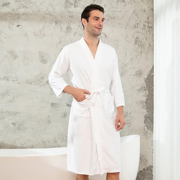 

men waffle bathrobe sleepwear soft nightwear kimono gown 2021 autumn new intimate lingerie lovers nightgown home clothes, Black;brown
