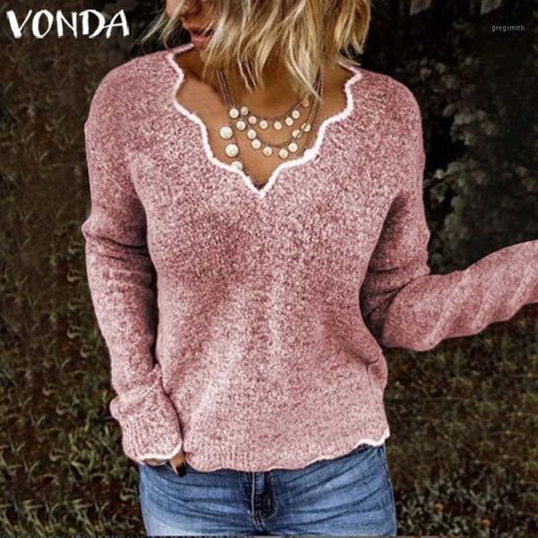 

fashion women blouse deep v striped thin sweater autumn knitwear casual long sleeve shirt jumper vonda femme pullover blusa1, White
