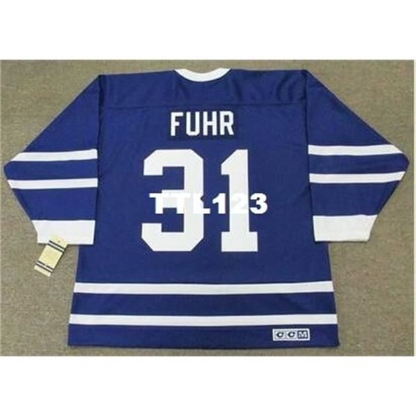 

121s #31 grant fuhr toronto maple leafs 1991 ccm vintage home away hockey jersey or custom any name or number retro jersey, Black