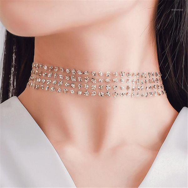 

chokers fashion nettingtemperament choker necklace for women rhinestone sequin wedding statement accessories jewelry party gift1, Golden;silver