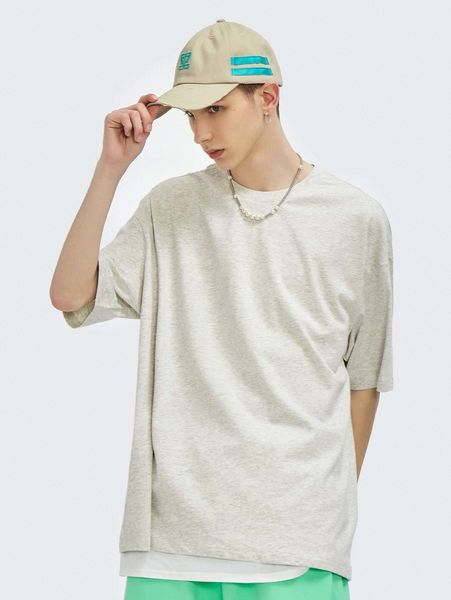 

men drop shoulder solid tee i54u#, White;black