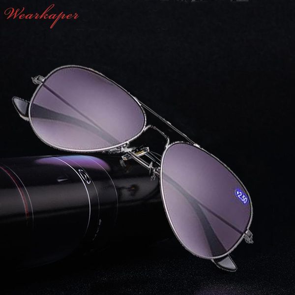 

WEARKAPER upgrade Metal Frame Bifocal Sun reading glasses Men Women Outdoor fishing Readers presbyopic sunglasses with diopters, White;black