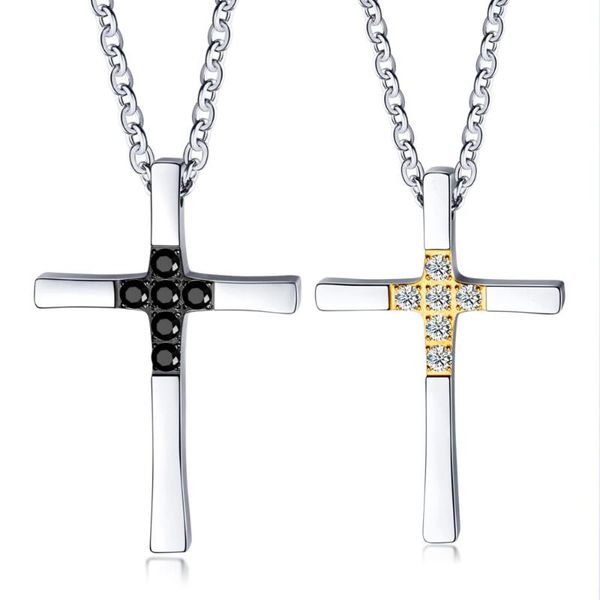 

pendant necklaces classic creative religious cross crystal couple necklace vintage titanium steel 3-gx1586, Silver