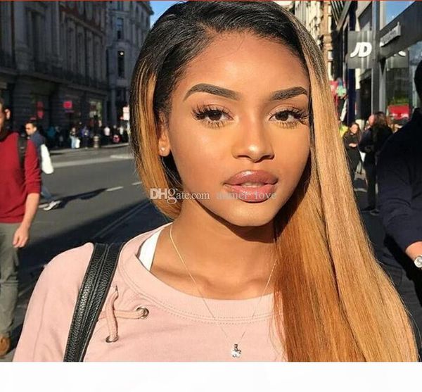 

ombre wig 1b 30 glueless virgin straight hair lace front human hair wigs 150 density colored perruque, Black;brown