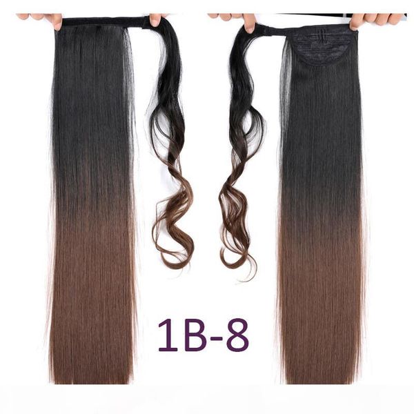 

22 inch women long straight clip in ponytail false ponytail hairpiece with hairpins 110g pc synthetic hair pony tail hair extension, Black