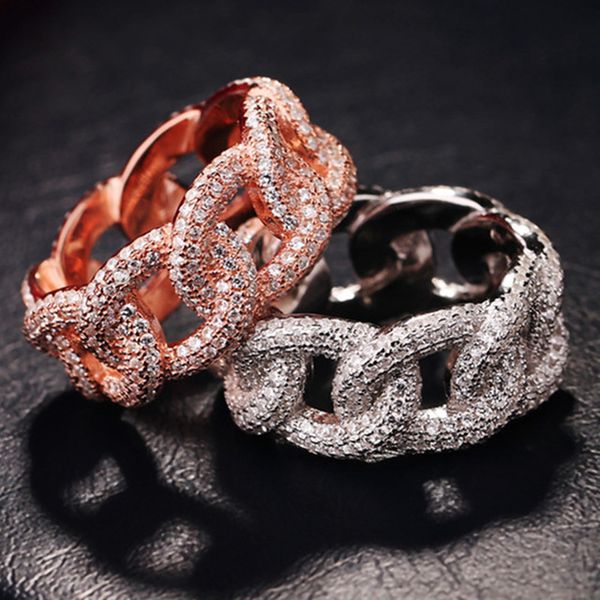 

inlaid cz couple chain ring the engagement ring exaggerated luxury 925 silver micro gold jewelry, Slivery;golden