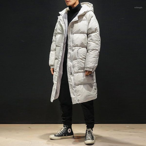 

winter jacket men hooded thicken warm parka coat casual slim mens overcoat long slim cotton padded jacket m-5xl1, Black