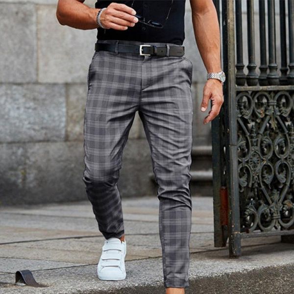 

brand pants men casual elastic long trousers male cotton plaid gray work pant men's autumn spring pencil pants big size, Black