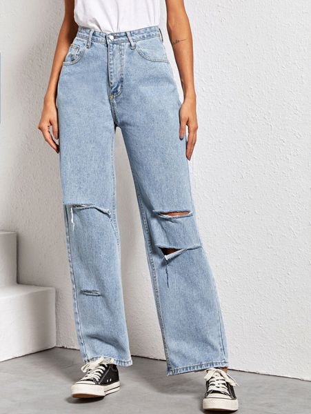 

high waisted distressed baggy boyfriend jeans k35c#, Blue