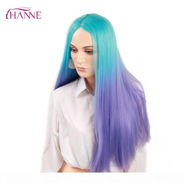 

ханне ombre парик синего до фиолетового 28inch жаропрочных синтетический волос длинные прямые парики черный женской партии или косплей, Black