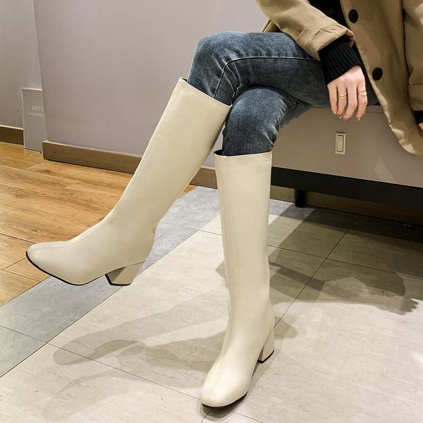 

women's rubber boots leather booties shoes thigh high heels high winter footwear zipper rain autumn over-the-knee, Black