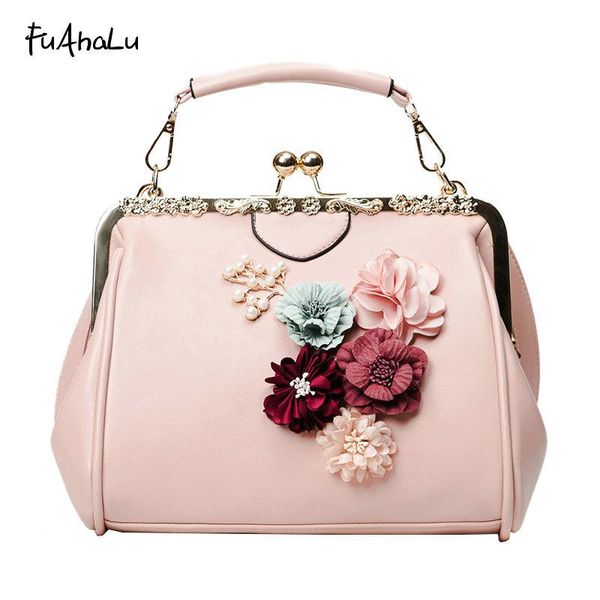 

fuahalu new shell bag handbags embossed flowers metal clip handbag wild shoulder messenger bag