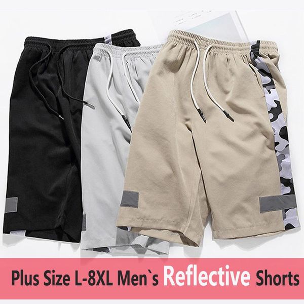 

men's shorts plus size 7xl -8xl men`s running summer reflective man casual joggers breathable quick drying fitness sweatpants, White;black