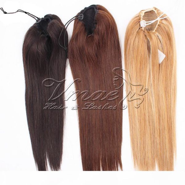 

vmae straight 100g blonde brown natural color horsetail tight hole clip in drawstring ponytail virgin human hair extensions, Black