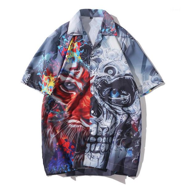 

men's casual shirts harajuku beach shirt men short sleeve hawaiian summer floral print blouse loose surfing homme 3d shirts1, White;black