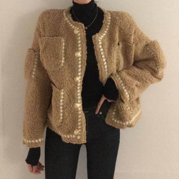 

korean streetwear wool coat women long sleeve outwear jackets cardigan casual autumn winter elegant warm vintage wool overcoat1, Black