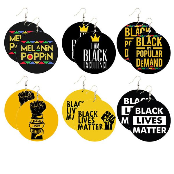 

initial letter black lives matter earrings for women fashion jewelry fist big statement circle large hoop wooden earrings, Silver