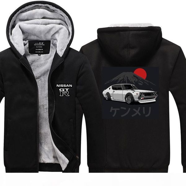 

new nissan gtr winter cashmere hoodie zipper jacket leisure sweatshirts thicken cardigan coat long sleeve tracksuit pullovers, Black