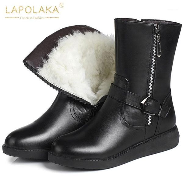 

boots lapolaka 2021 design big size 43 comfortable shoes ladies female zip up add fur warm winter snow female1, Black