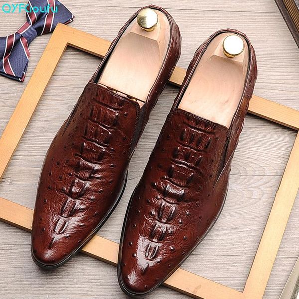 

qyfcioufu 2021 luxury designer crocodile skin men formal shoes men wedding shoes business genuine cow leather oxford, Black