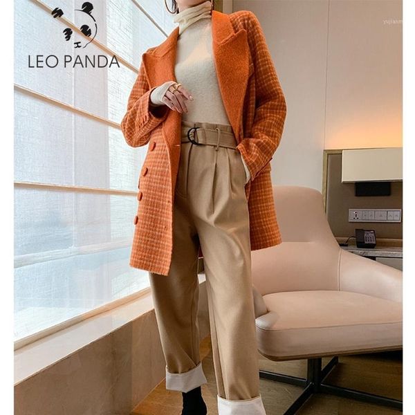 

winter women chic plaid woolen blazers korean fashion checker pattern elegant vintage thick woolen jackets100% wool winter coat1, Black