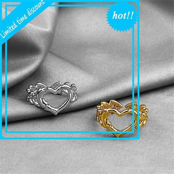 

japanese and korean fashion street shooting chic net red popular hollow out love creative chain opening girl ring, Golden;silver