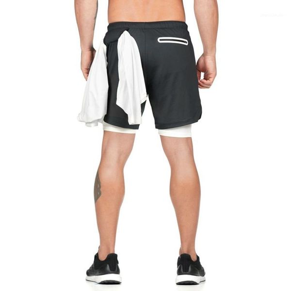 

running shorts 2021 mens quick dry double layer phone pocket gym fitness training beach short man summer sports workout1, Black;blue