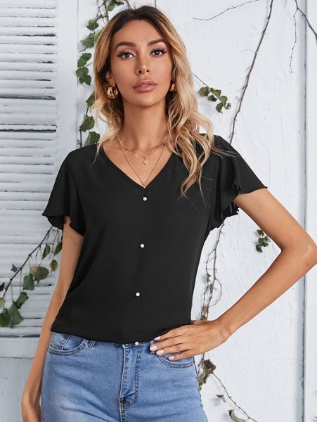 

butterfly sleeve pearl beaded n3gx#, White