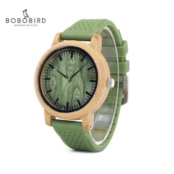 

bobo bird men's fashion bamboo wood watches with soft silicone straps quartz movement watch women in gift boxes lab06 201120, Slivery;brown