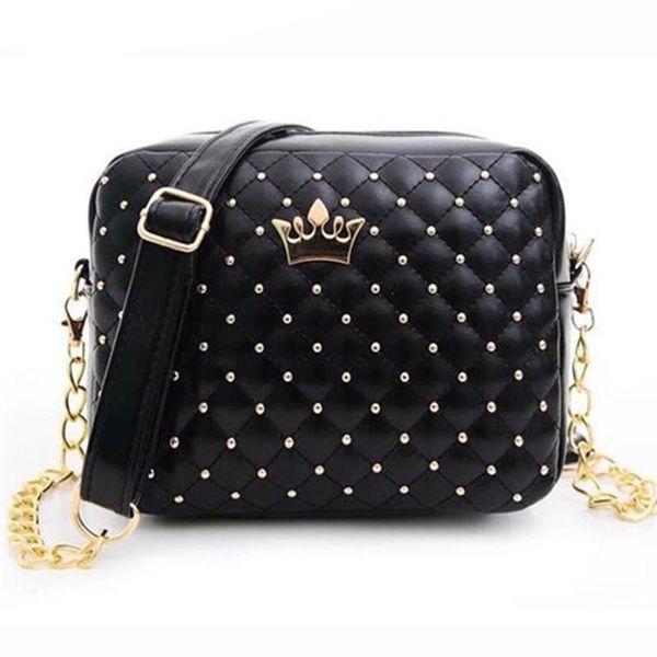 

2020 women bag fashion women messenger bags rivet chain shoulder bag pu leather crossbody quiled crown bags