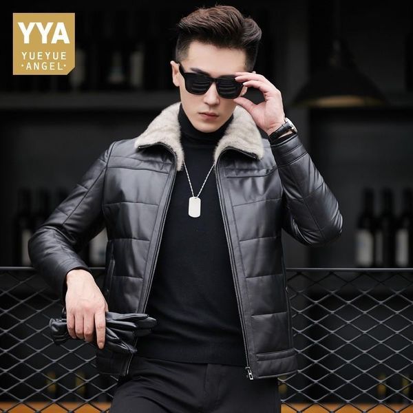 

luxury men jacket 2020 new fashion genuine leather jacket men streetwear slim fit outerwear plus size 4xl, Black