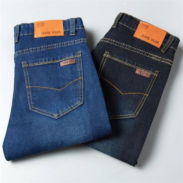 

new men designer stretch casual straight leg denim jeans male regular fit cotton business trousers pants vaqueros hombre,g005, Blue