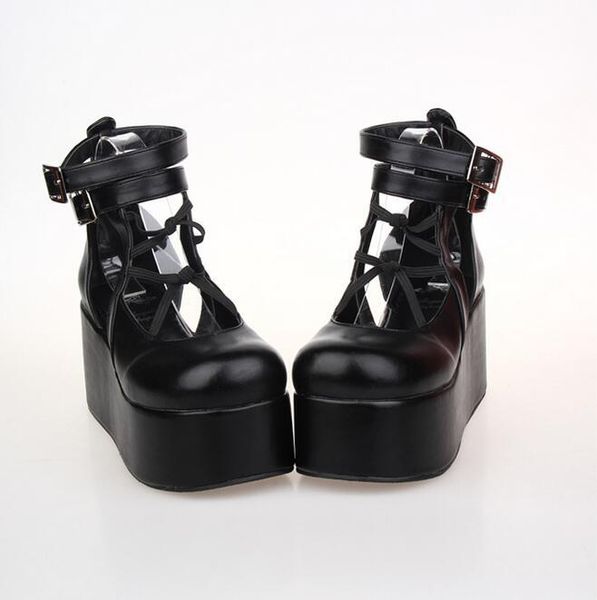 

angelic imprint mori girl lolita shoes woman cosplay shoes lady high trifle heels pumps wedges women princess platform 46, Black