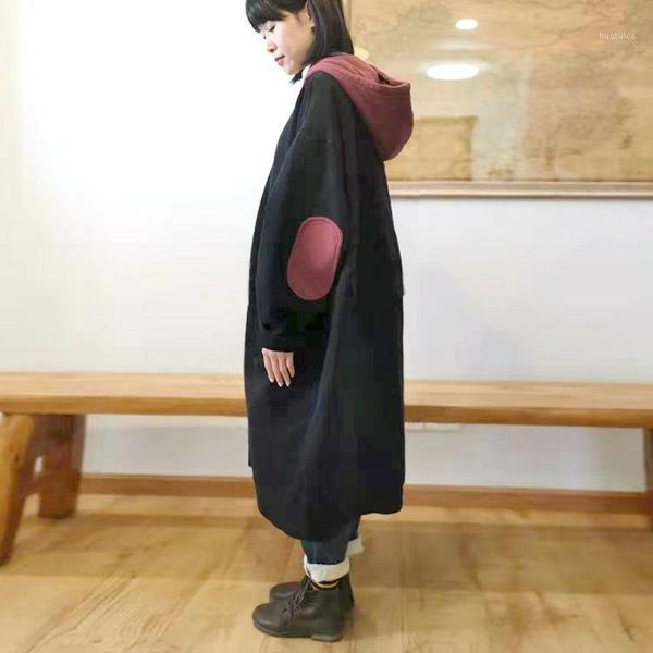 

trench women autumn winter long leisure cotton-padded clothes thickening hooded jacket loose casual women 1, Tan;black