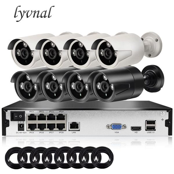 

lyvnal h.265/264 hd 1080p ip camera poe 48v 2mp video outdoor 8ch poe nvr kit surveillance camera system plug and play