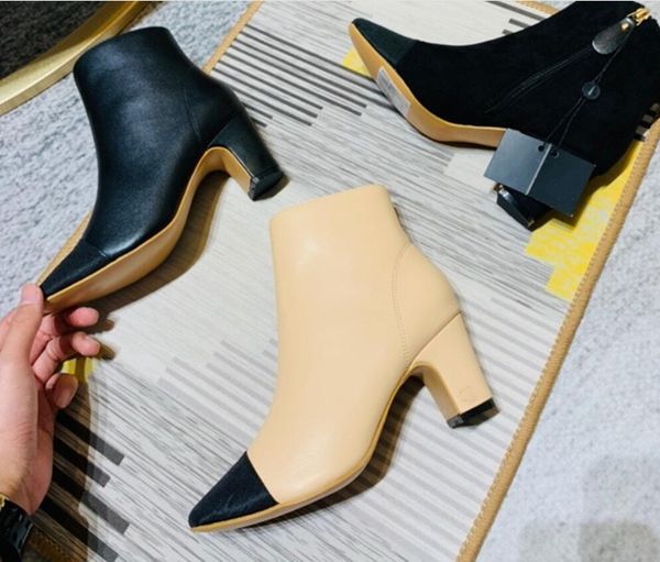 

suede leather women thick-heeled short boots british style luxury designer pointed toes martin boots winter high heels boots femme 35-40, Black