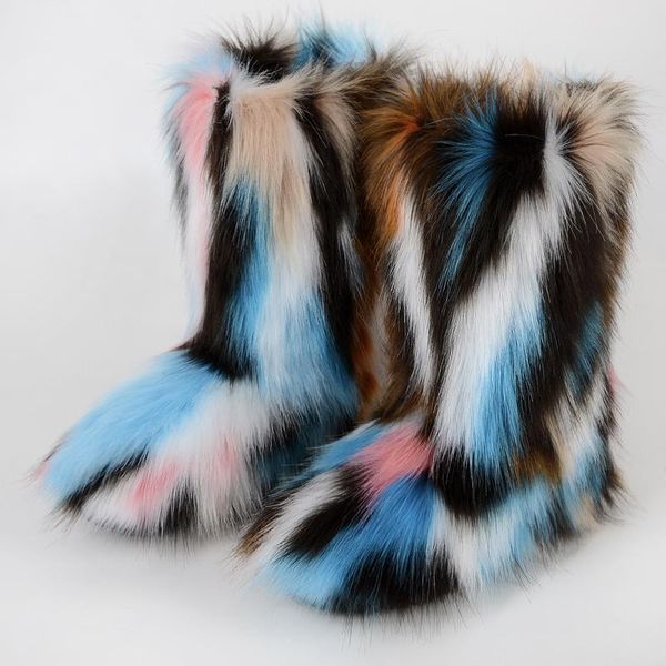 

faux fur snow boots winter women boots plush knee high ladies australian long platform female shoes warm luxury footwear, Black