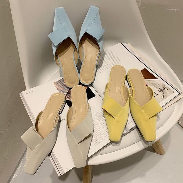 

2020 women slipper square toe slip on mules sandal ladies fluorescent color low heels outside slide shoes zapatos mujer1, Black